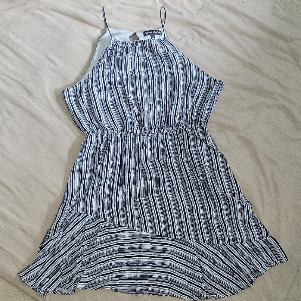 Crystal Doll Asymmetrical Striped Dress in Black and White